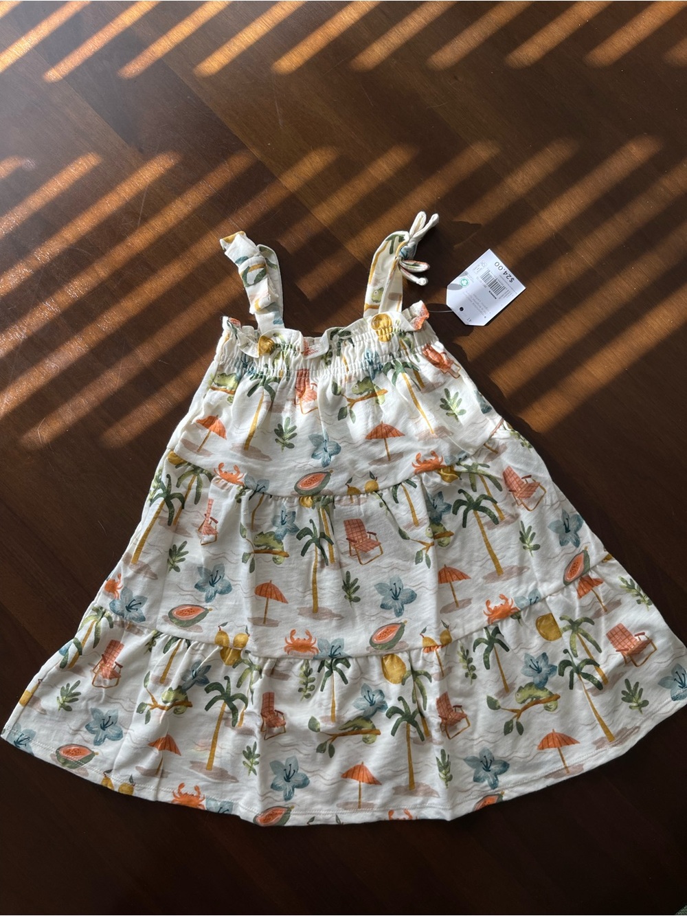Palm Print Cream Sundress with Tie Straps